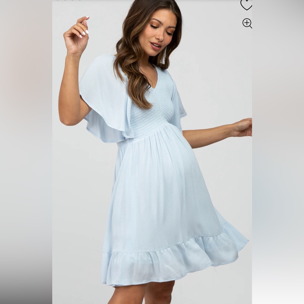 PinkBlush light blue smocked maternity dress - S